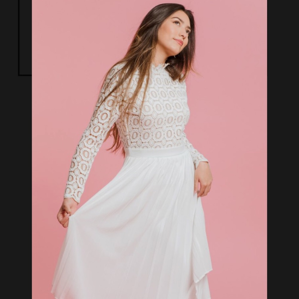 White dress with crochet top